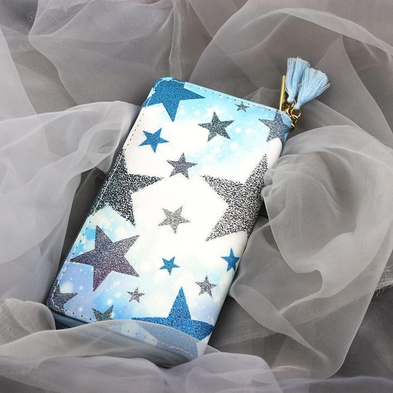 Timlee Cute Blue Star Zipper Wallet Long Clutch Bag PU Leather Purse,Women Wallet For Girls Christmas Gift(0316A) - Image 5